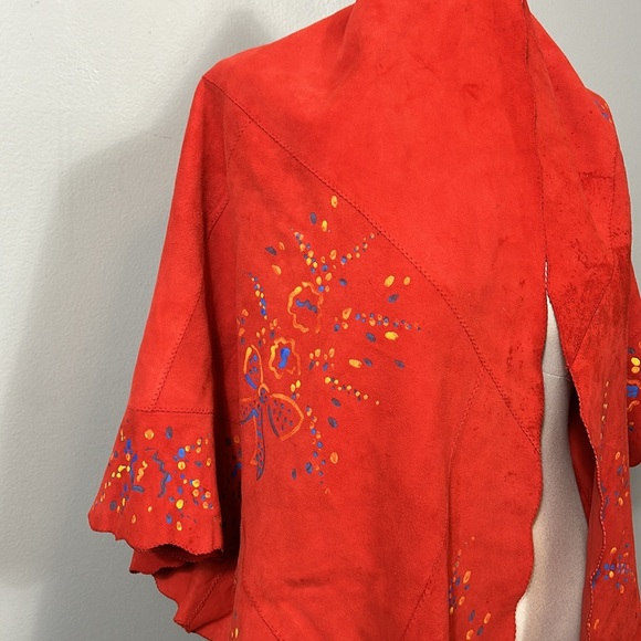 Vintage western red suede leather hand painted shawl rare large - Picture 12 of 17